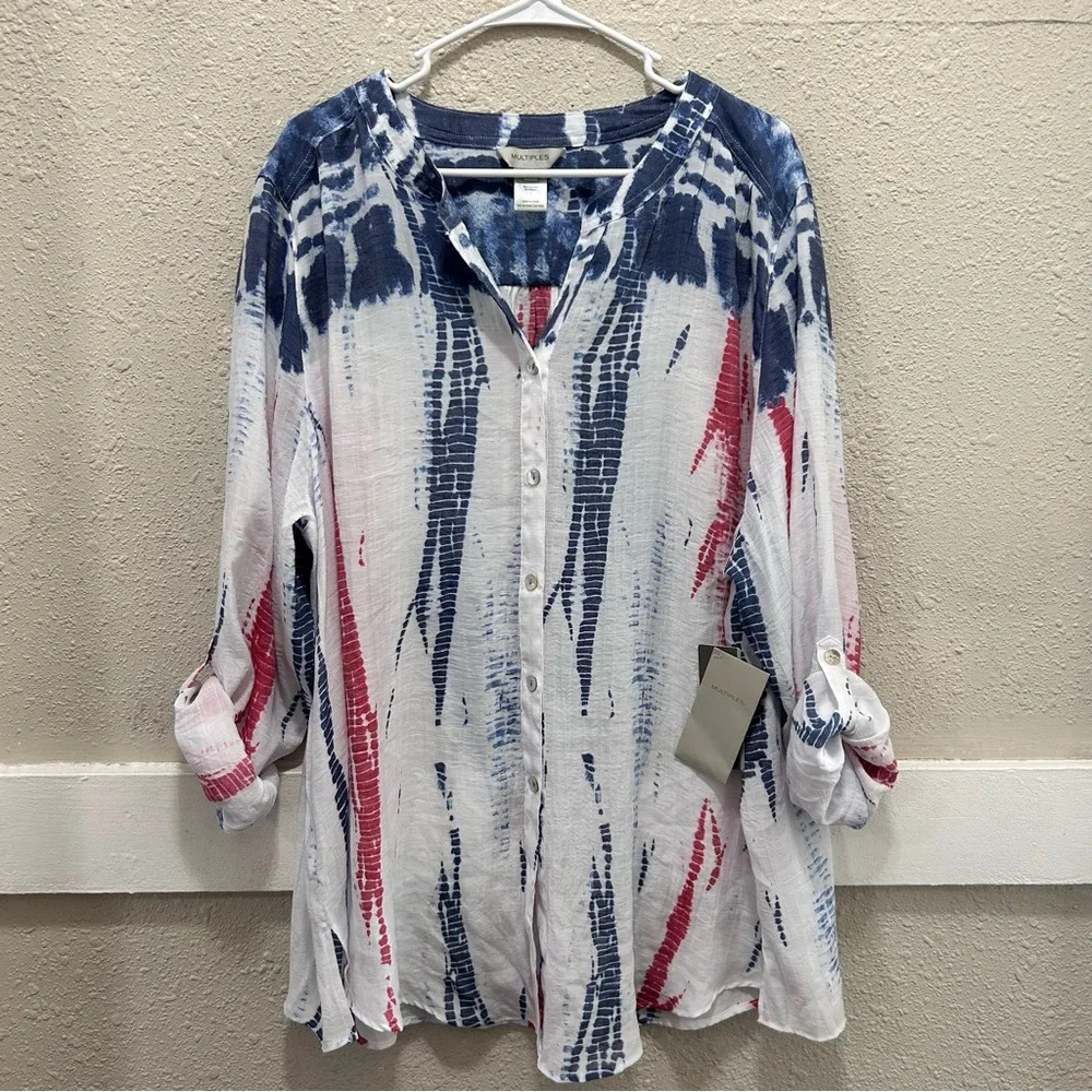 Multiples Liberty Print Button Down Tab Sleeve Bu… - image 2